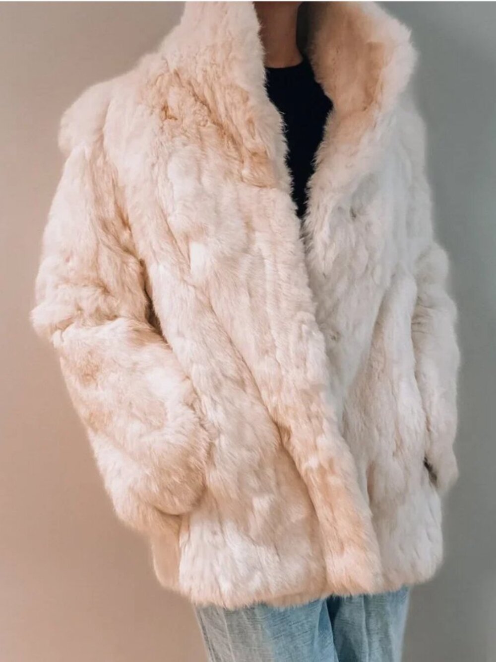 White Rabbit Genuine Fur Coat Vintage Luxury Volume Ilana Pockets S/M